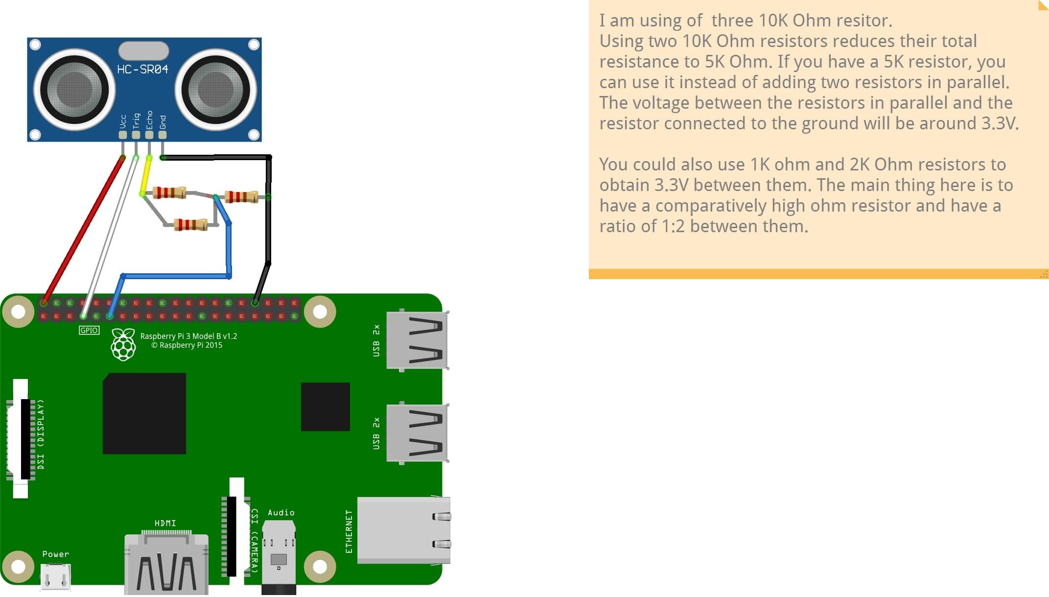 Ultrasonic sensor with resistors in parallel